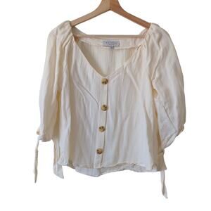 Hayden Womens Cream Ivory V-Neck Button Front Top Size Small Raglan Sleeves Ties